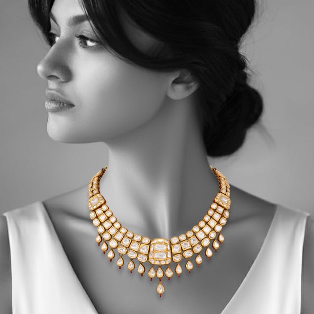 Gold Polki Choker with Pear-Shaped Drops